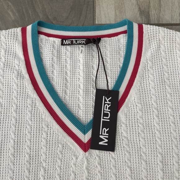 Mr Turk Mateo Short Sleeve V Neck Pullover Sweater Shirt White $268 NWT - Picture 3 of 10